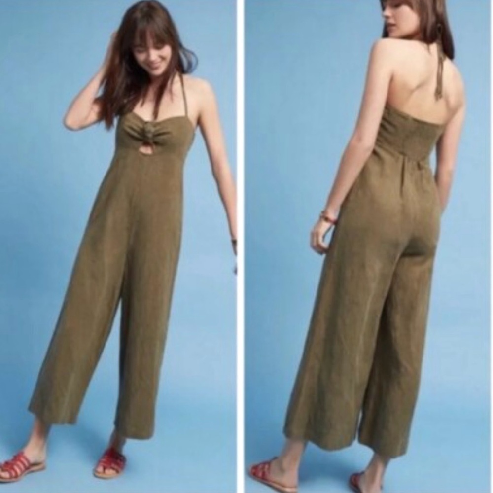 Anthropologie Olive Green Halter Jumpsuit